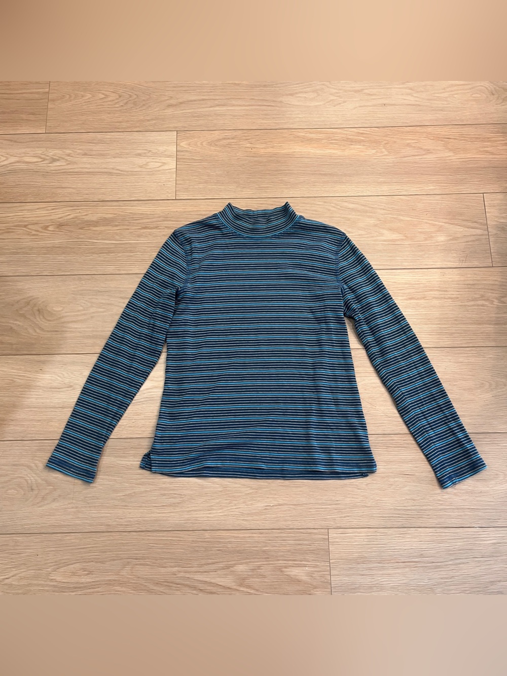 Y2K Blue Striped Turtleneck Long Sleeve Top 100% Cotton Streetwear Women M